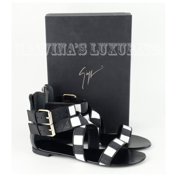 GIUSEPPE ZANOTTI SHOES GLADIATOR CANVAS & LEATHER BLACK & WHITE